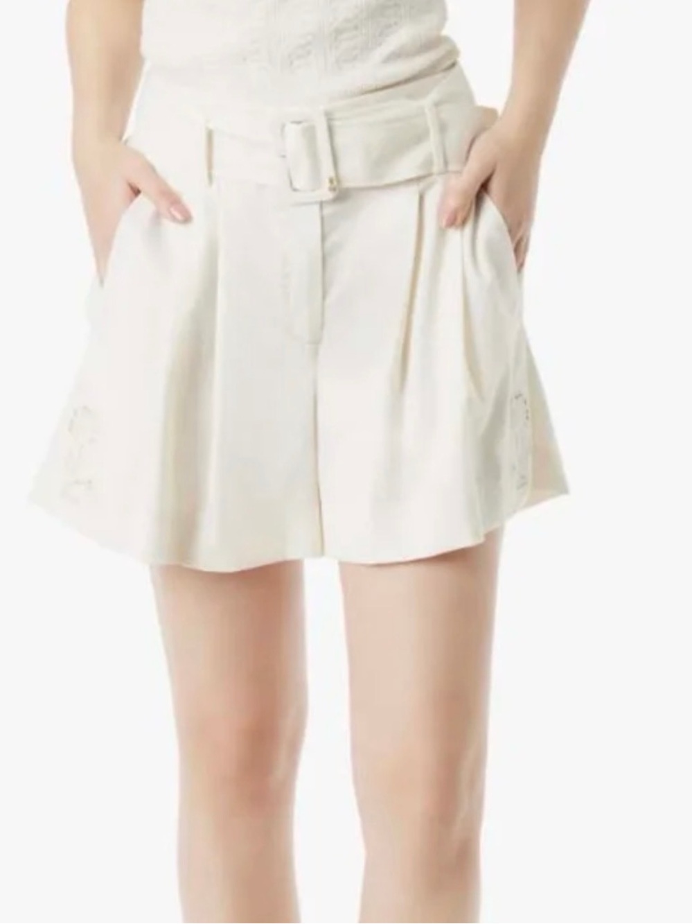 New Sam Edelman Romy Pleated Shorts with Buckle Belt Color Arctic Wolf, Size 6